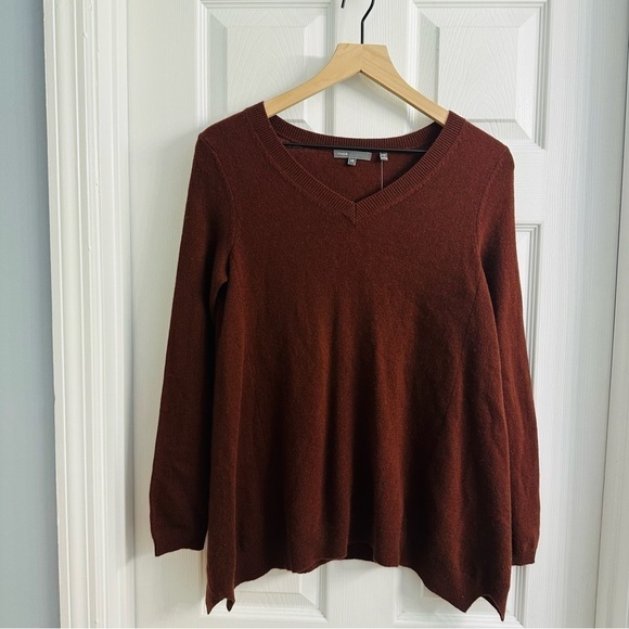 Vince Sweater Designer Brown Wool Cashmere Flowy V-Nexk Minimalist Extra Small - Picture 3 of 8
